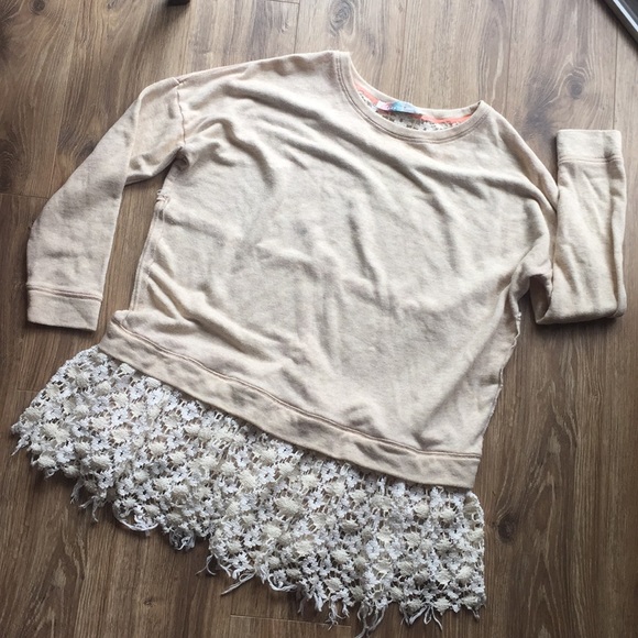 Free People Tops - Free People FP Beach Cream Tan Top With Lace Trim